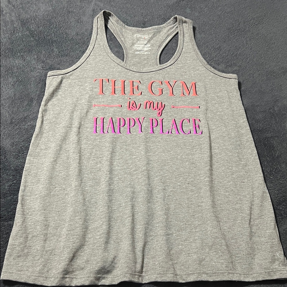 DANSKIN NOW women’s large loose tank top gray gym wear racer back shirt